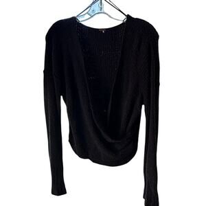 Free People FP One Black Surplice Bell Sleeve Sweater Boho Knit Size M